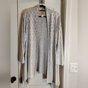 Ruby Rd. Festive Drape Front Cardigan Silver Ombre Pattern 3X
